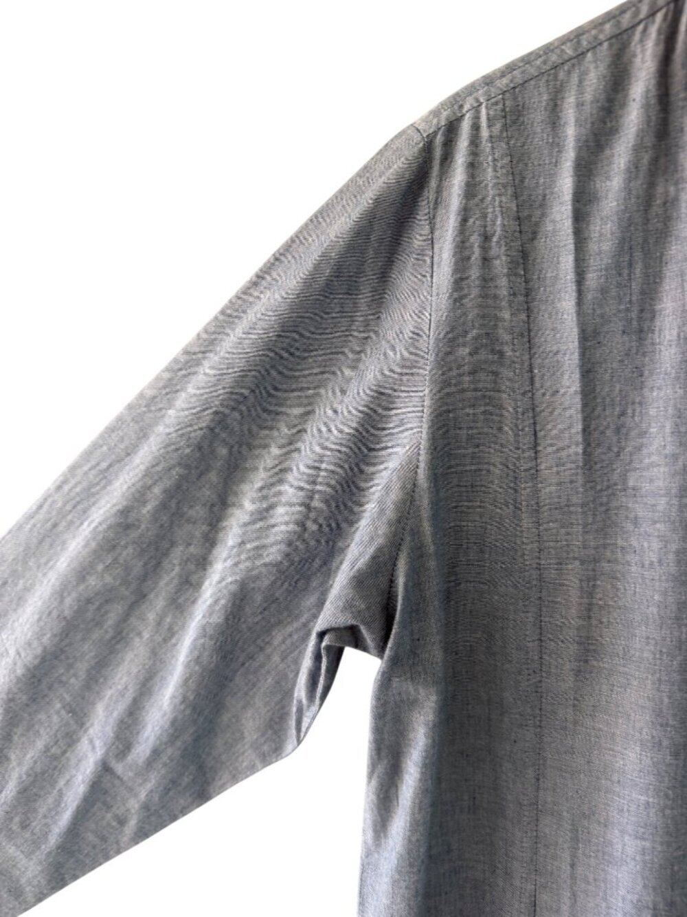 Manan Womens Button-down Chambray Shirtdress Size Large Linen Colorblock Casual - Picture 9 of 16